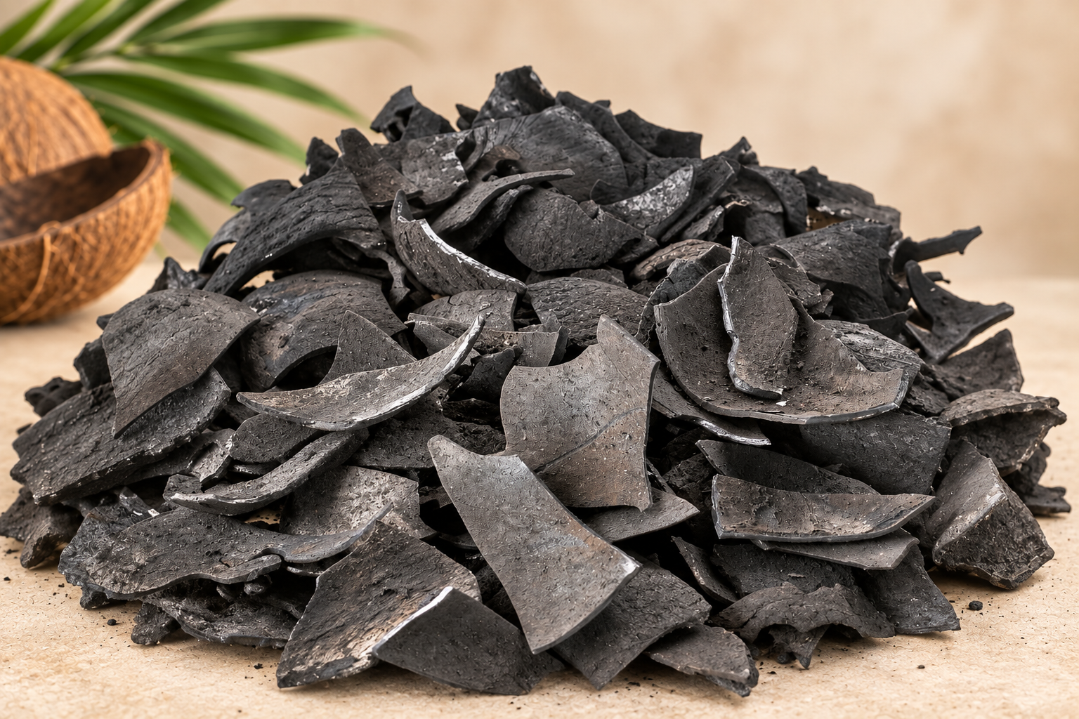 Natural coconut shell charcoal pieces
