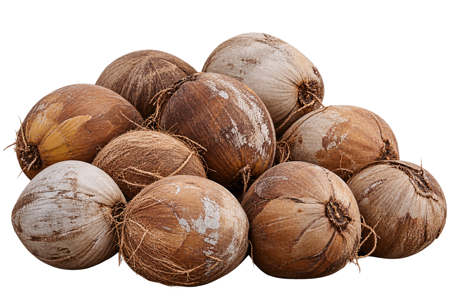 Pile of mature whole coconuts